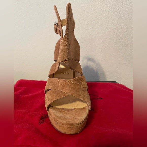 Louboutin brown suede sandal ankle wrap bootie 37.5 - Picture 4 of 15